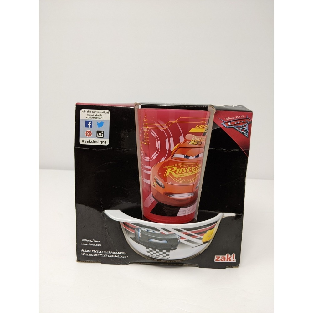 Zak Disney Pixar Cars 3 Lightning McQueen 3Pc Bowl Cup Spoon Set NIB - Picture 2 of 3
